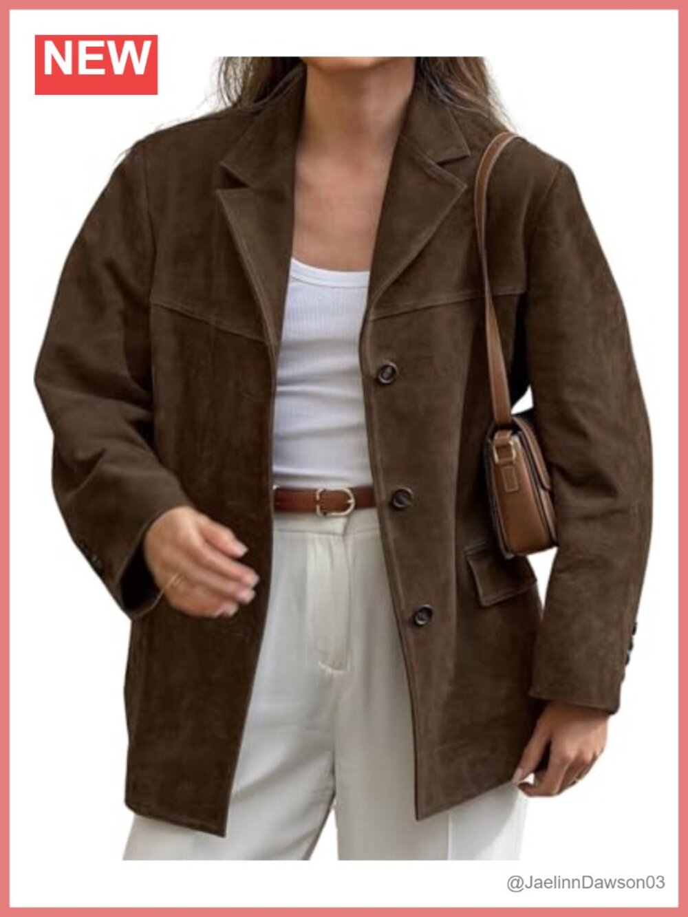 Faux Leather Suede Jacket Button Down Notched Lapel Oversized Blazer Coat